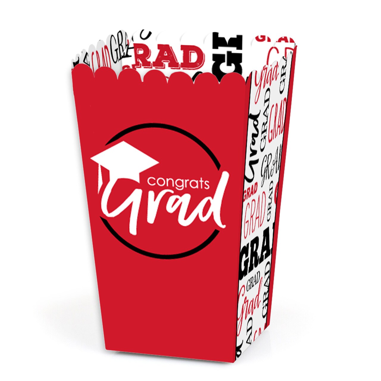 Big Dot of Happiness Red Graduation Party Favor Popcorn Treat Boxes - Set of 12